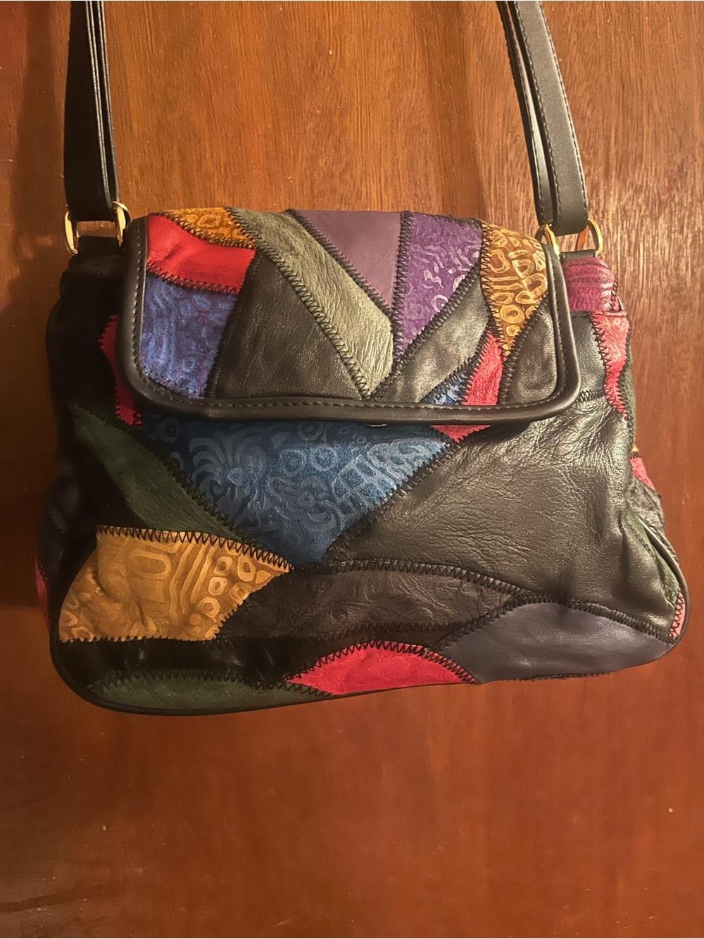 Vintage Colorblock Patchwork Leather Shoulder Bag
